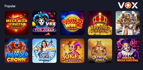 Vox Casino: baner informacyjny z opisem kluczowych cech i gwarancji dla graczy